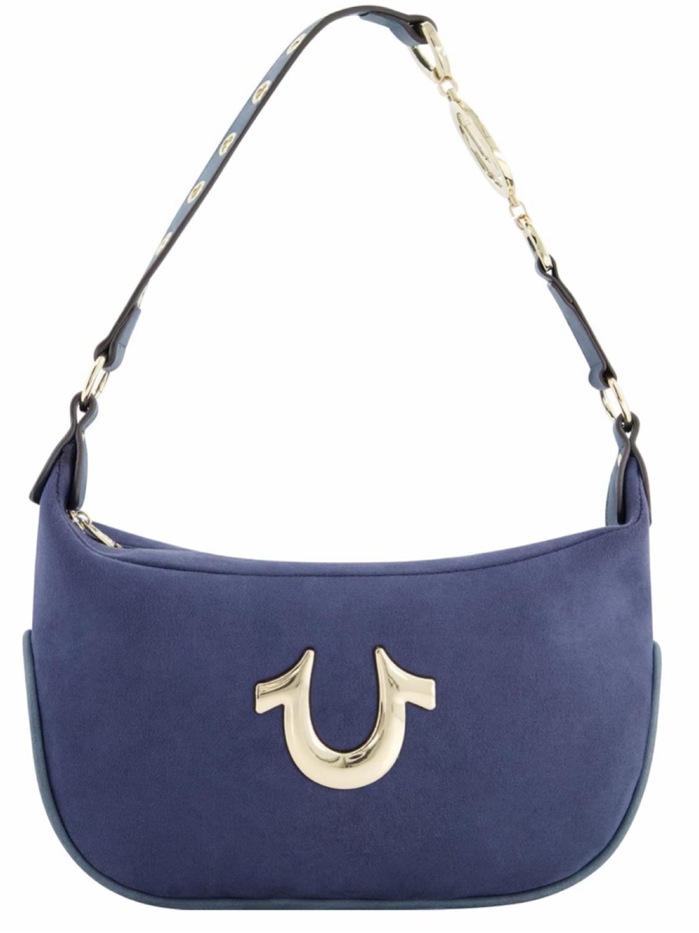 True Religion blue Suede Shoulder Bag with Gold Accent